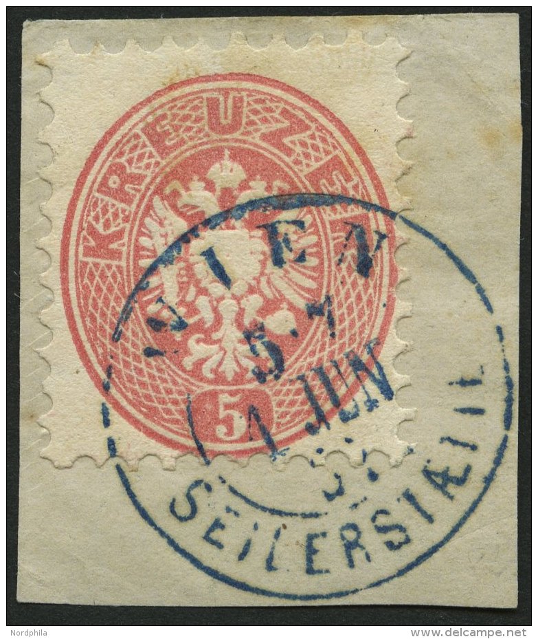 STERREICH 32 BrfStk, 1863, 5 Kr. Rosa, Mit Bogen-Wz., Blauer K2 WIEN SEILERSTAETTE, Kabinettbriefst&uuml;ck, Gepr. Dr. F - Other & Unclassified