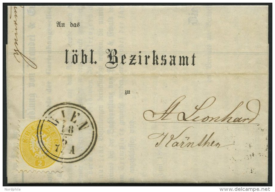 STERREICH 30 BRIEF, 1866, 2 Kr. Gelb Auf Drucksache Mit K2 WIEN Nach K&auml;rnten, Pracht - Sonstige & Ohne Zuordnung