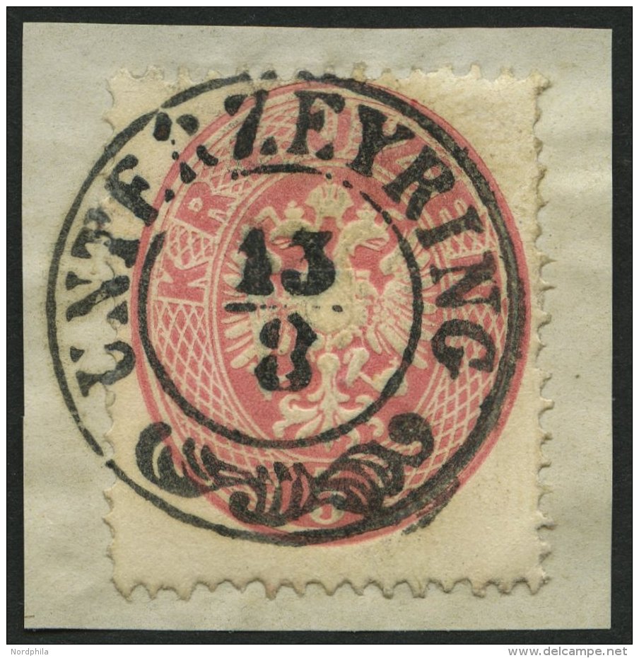 STERREICH 26 BrfStk, 1863, 5 Kr. Rosa, Idealer Zentrischer K2 UNTERZEYRING, Kabinettbriefst&uuml;ck - Other & Unclassified