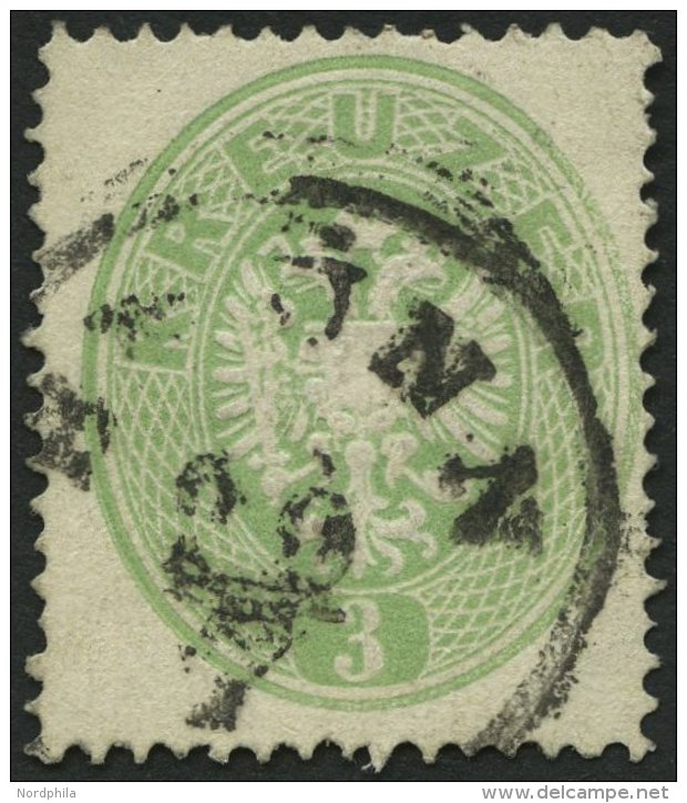 STERREICH 25 O, 1863, 3 Kr. Gr&uuml;n, K1 BR&Uuml;NN, Pracht, Gepr. Seitz, Mi. 110.- - Used Stamps
