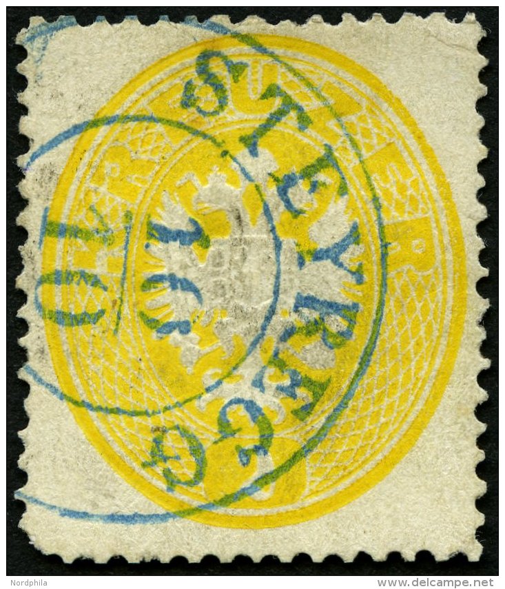 STERREICH 24 O, 1863, 2 Kr. Gelb Mit Blauem K2 STEYREGG, Runder Eckzahn Sonst Pracht, R! - Gebraucht