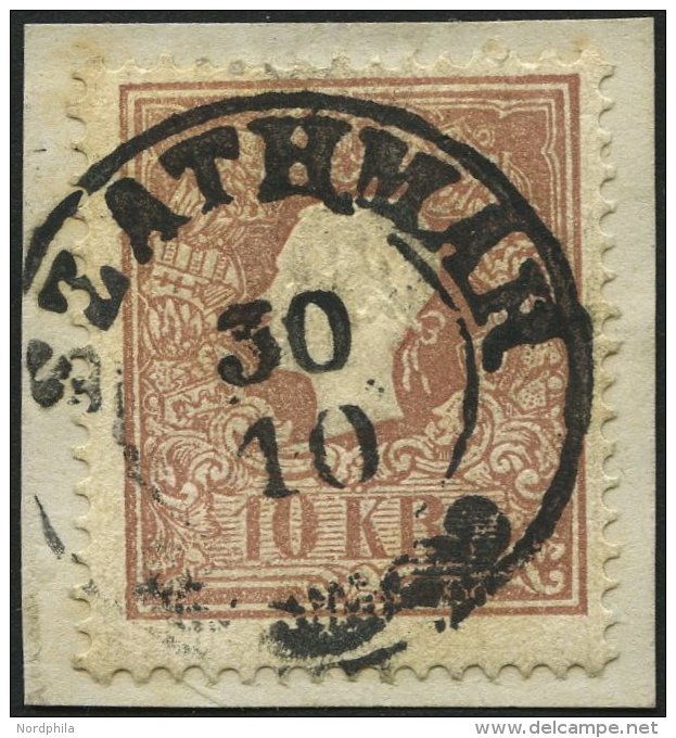 STERREICH 14Ia BrfStk, 1858, 10 Kr. Braun, Type I, Ungarischer K2 SZATHMAR, Kabinettbriefst&uuml;ck - Used Stamps