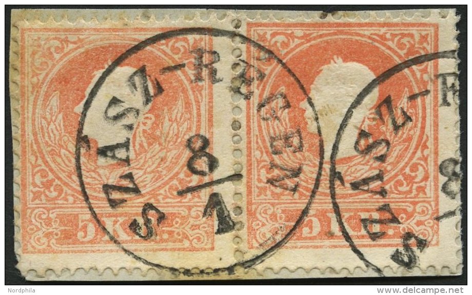 STERREICH 13II Paar BrfStk, 1859, 5 Kr. Rot, Type II, Im Waagerechten Paar Mit Ungarischem K1 SZASZ-REGEN, Prachtbriefst - Used Stamps