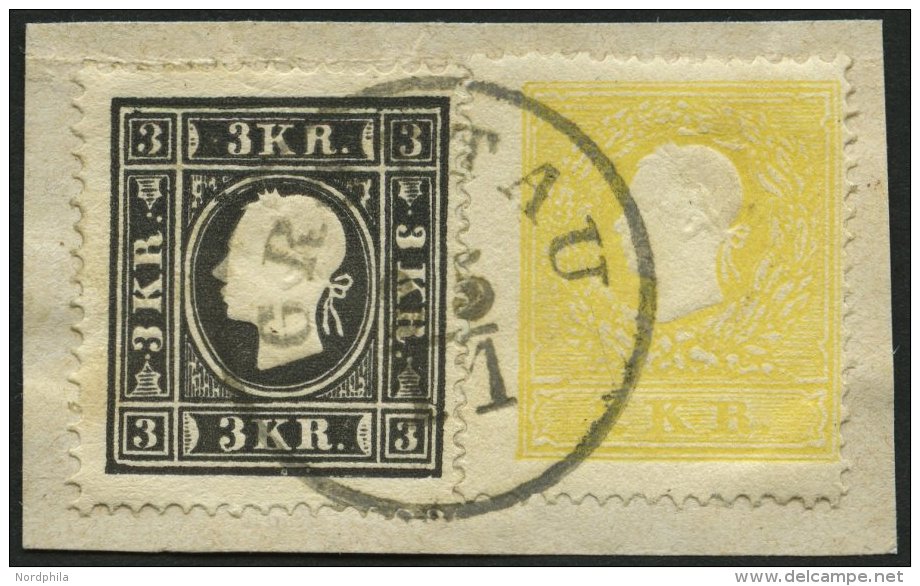 STERREICH 10IIa,11II BrfStk, 1859, 2 Kr. Gelb, Type II Und 3 Kr. Schwarz, K1 GROTTAU, Prachtbriefst&uuml;ck - Other & Unclassified