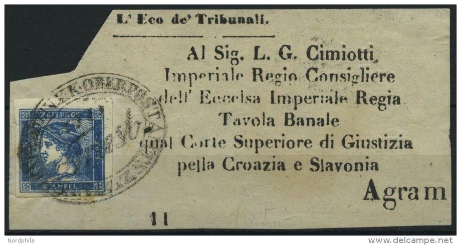 STERREICH 6I BrfStk, 1851, 0.6 Kr. Blau, Type IIb, Auf Zeitungsadresse Mit Vollst&auml;ndigem Ovalstempel K.K. OBERPOSTA - Used Stamps