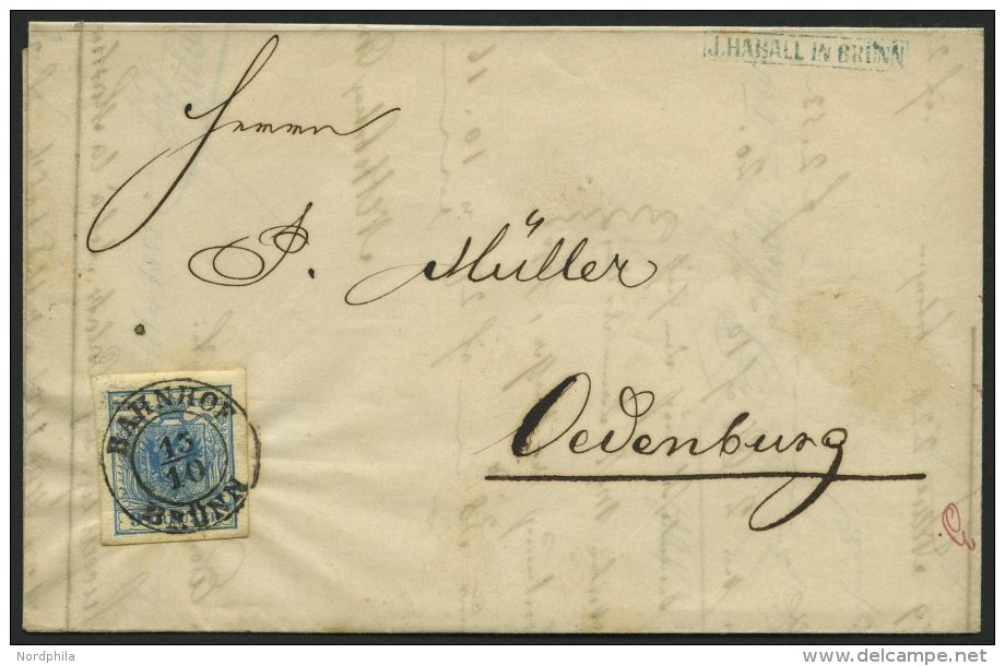 STERREICH 5Y BRIEF, 1858, 9 Kr. Blau, Maschinenpapier, Type IIIb, K1 BAHNHOF BR&Uuml;NN, Prachtbrief Nach Oedenburg - Sonstige & Ohne Zuordnung