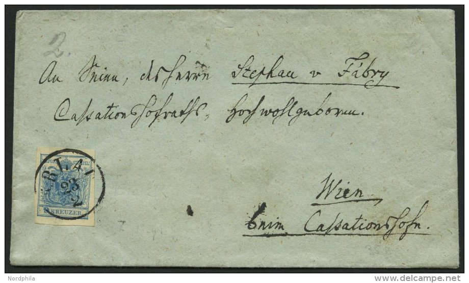 STERREICH 5Y BRIEF, 1857, 9 Kr. Blau, Maschinenpapier, Type IIIb, K1 ERLAU, Kabinettbrief Nach Wien - Other & Unclassified