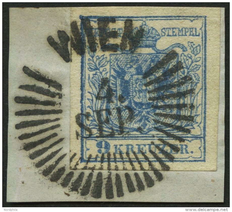 STERREICH 5Y BrfStk, 1854, 9 Kr. Blau, Maschinenpapier, Type IIIb, WZ-Teil, Sternstempel WIEN, Kabinettbriefst&uuml;ck - Other & Unclassified