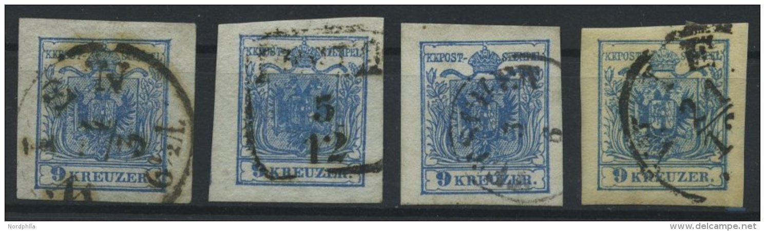 STERREICH 5X,Y O, 1850/4, 9 Kr. Blau, 4 Allseits Riesenrandige Prachtwerte - Other & Unclassified