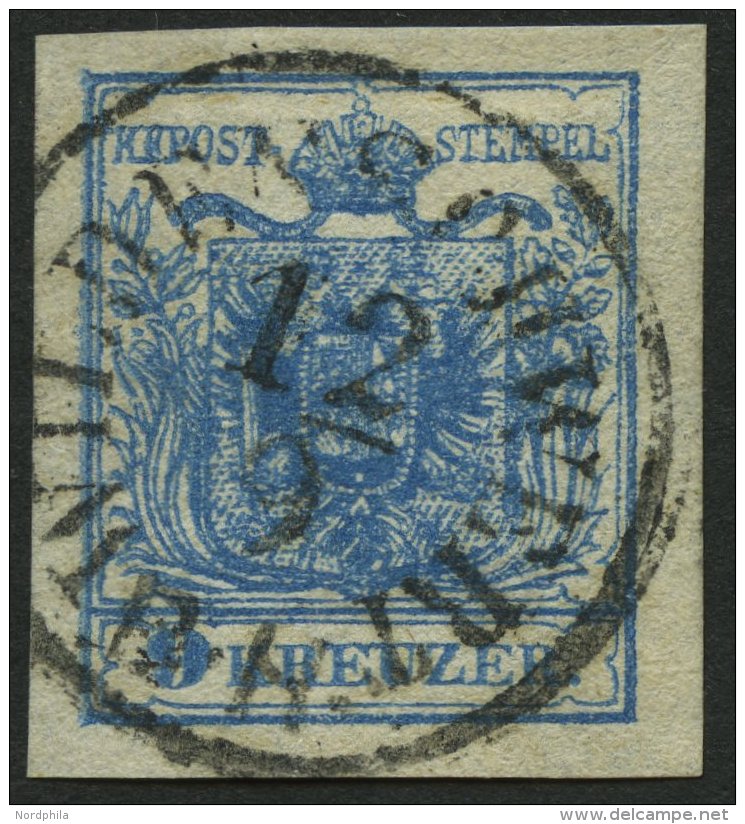 STERREICH 5X O, 1850, 9 Kr. Blau, Handpapier, Zentrischer Vollst&auml;ndiger K1 WILDENSCHWERT B.H., Kabinett, R! - Other & Unclassified