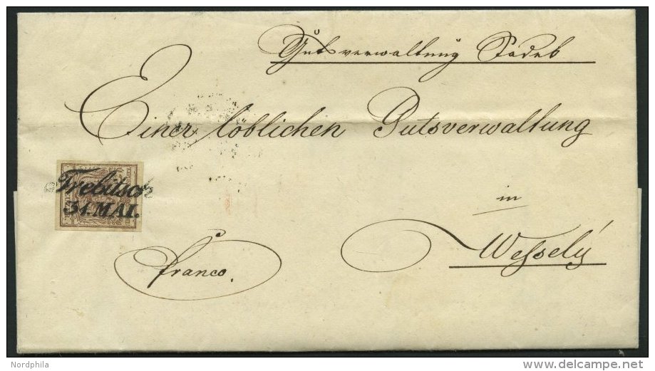 STERREICH 4X BRIEF, 1851, 6 Kr. Braun, Handpapier, Type Ib, L2 TREBITSCH, Pachtbrief - Other & Unclassified