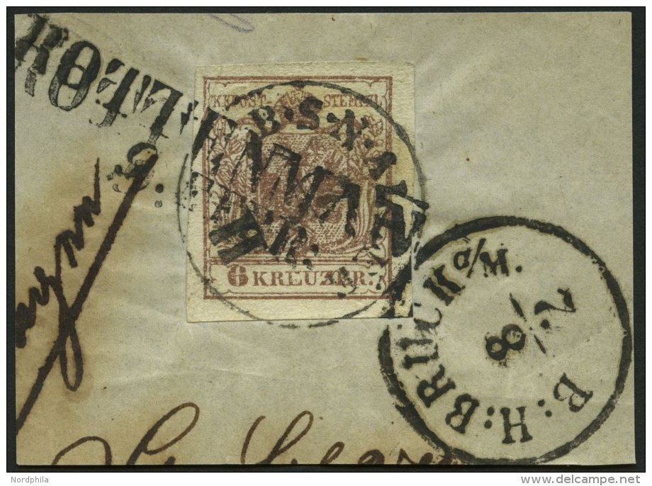 STERREICH 4X BrfStk, 1850, 6 Kr. Braun, Type Ib, Auf Gro&szlig;em Briefst&uuml;ck Mit 3 Verschiedenen Stempeln (Nachsend - Sonstige & Ohne Zuordnung