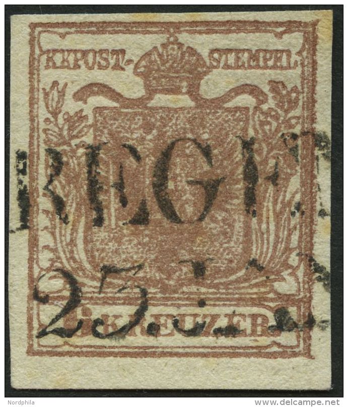 STERREICH 4X O, 1850, 6 Kr. Braun, Handpapier, Type Ib, Gest&auml;btes Papier, L2, Pracht - Sonstige & Ohne Zuordnung