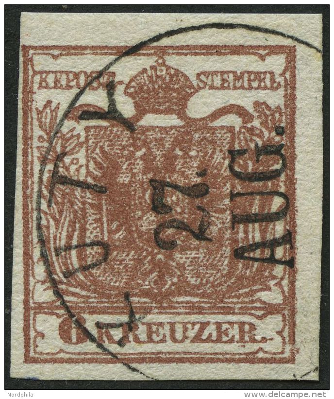 STERREICH 4X O, 1850, 6 Kr. Braun, Handpapier, Type Ib, K1 KUTY, Pracht - Other & Unclassified