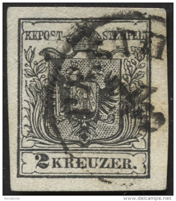STERREICH 2Ya O, 1854, 2 Kr. Schwarz, Maschinenpapier, Breitrandig, Pracht, Mi. 80.- - Used Stamps