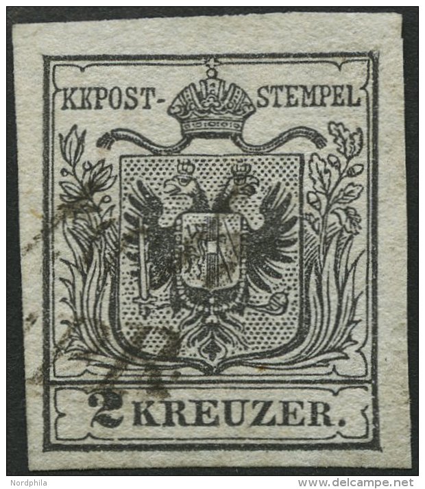 STERREICH 2Xa O, 1850, 2 Kr. Schwarz, Handpapier, Type Ia, Erstdruck, Pracht, Gepr. Seitz, Handbuch Dr. Ferchenbauer 180 - Used Stamps