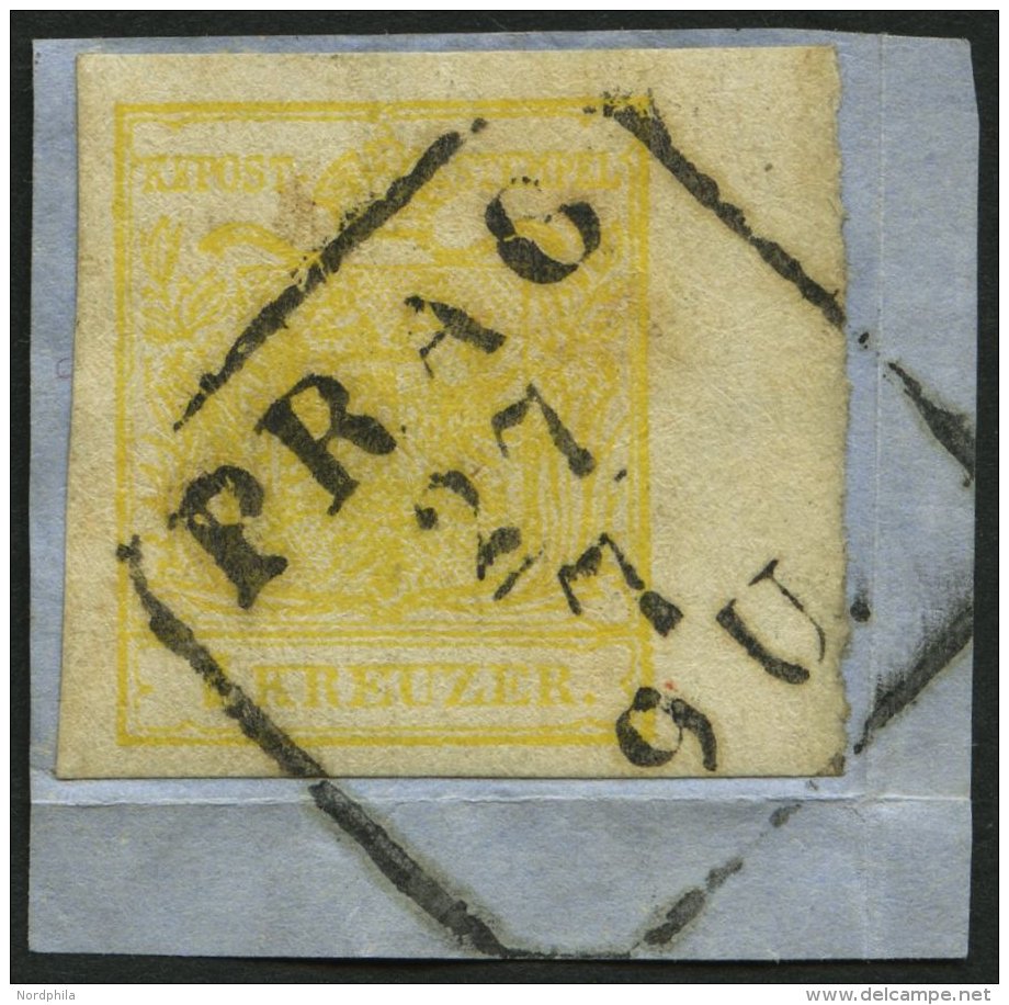 STERREICH 1Ya BrfStk, 1854, 1 Kr. Gelb, Maschinenpapier, Type Ib, Mit Rechtem Rand (6 Mm), R4 PRAG, Prachtbriefst&uuml;c - Other & Unclassified