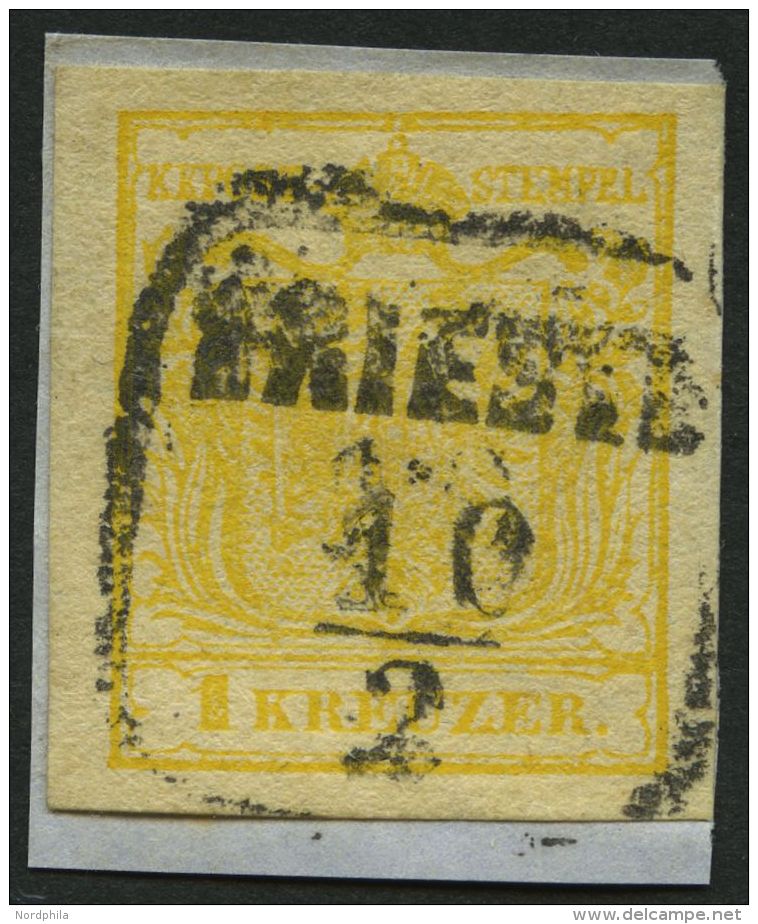 STERREICH 1Xd BrfStk, 1850, 1 Kr. Kadmiumgelb, Handpapier, Type III, K3 TRIESTE, Breitrandig, Knappes Prachtbriefst&uuml - Other & Unclassified
