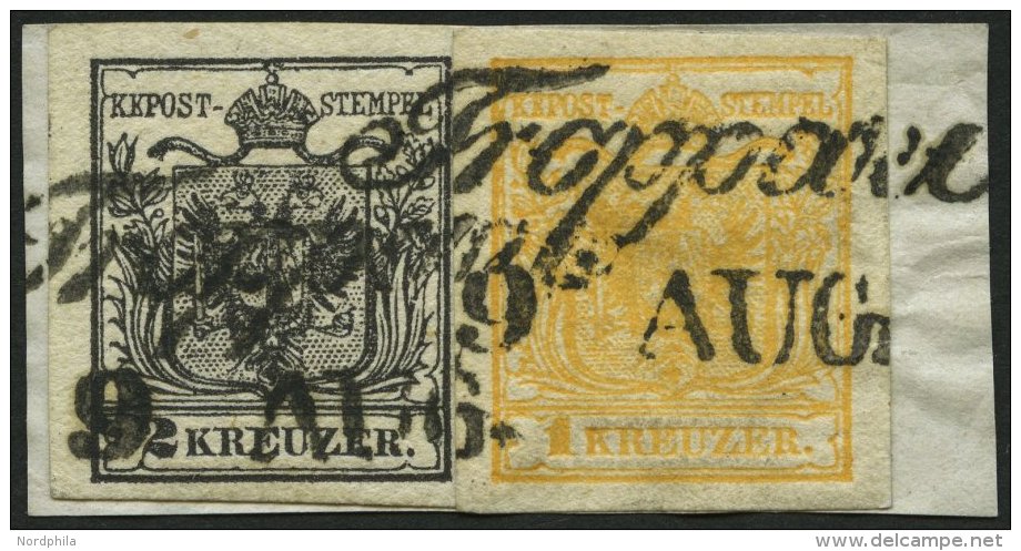 STERREICH 1Xb,2Xa BrfStk, 1850, 1 Kr. Orange Und 2 Kr. Schwarz, Handpapier, L2 TROPPAU, Prachtbriefst&uuml;ck - Other & Unclassified