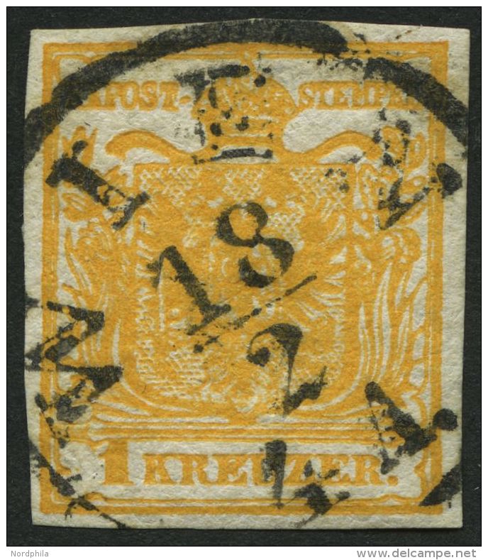 STERREICH 1Xb O, 1850, 1 Kr. Orange, Handpapier, Type Ia, K1 WIEN, Pracht - Other & Unclassified