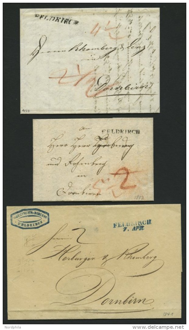 VORPHILATELIE 1822-41, FELDKIRCH, 3 Verschiedene Belege, Pracht - ...-1850 Prephilately