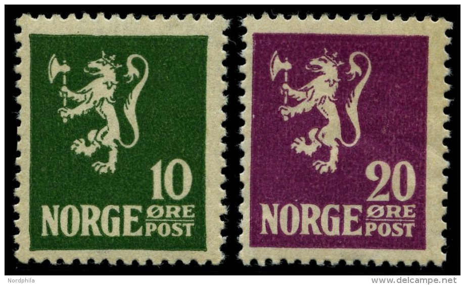 NORWEGEN 105/6 **, 1922/3, 10 Und 20 &Oslash; Wappenl&ouml;we, 2 Prachtwerte, Mi. 140.- - Used Stamps