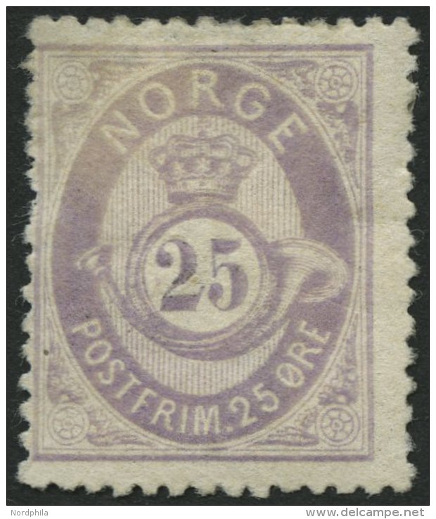 NORWEGEN 28 *, 1877, 25 &Oslash; Violett, Mehrere Falzreste, &uuml;blich Gez&auml;hnt Pracht, Mi. 330.- - Used Stamps