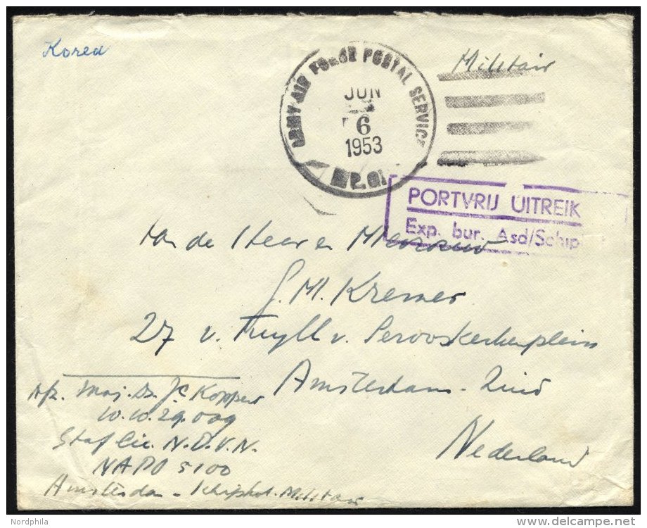 NIEDERLANDE 1953, US-Feldpoststempel ARMY AIR FORCE POSTAL SERVICE/A.P.O. Auf Feldpostbrief Aus Korea In Die Niederlande - Niederlande