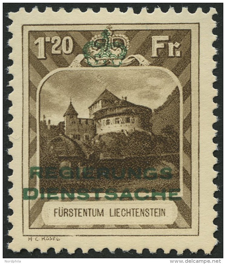 DIENSTMARKEN D 8I *, 1932, 1.20 Fr. Burg Vaduz Mit Abart Rauchfahne &uuml;ber Dem Dach, Falzrest, Pracht, Mi. 350.- - Official