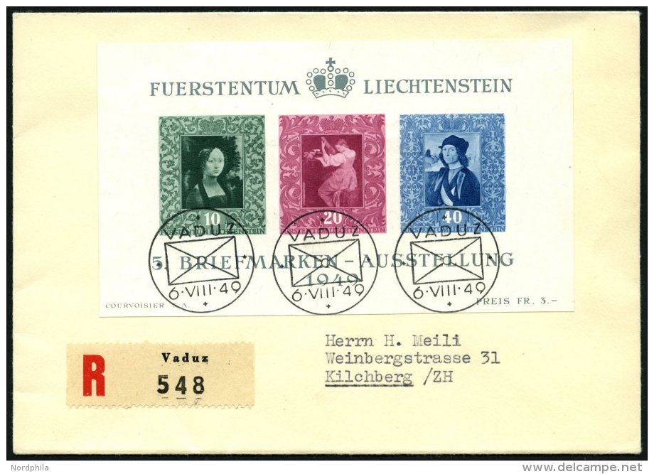 LIECHTENSTEIN Bl. 5 BRIEF, 1949, Block Briefmarken-Ausstellung Auf FDC, Einschreibbrief, Pracht, Mi. 360.- - Other & Unclassified