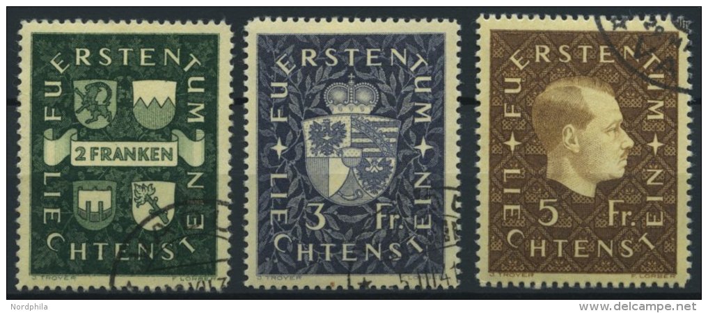 LIECHTENSTEIN 183-85 O, 1939, 2 - 5 Fr., Prachtsatz, Mi. 120.- - Other & Unclassified