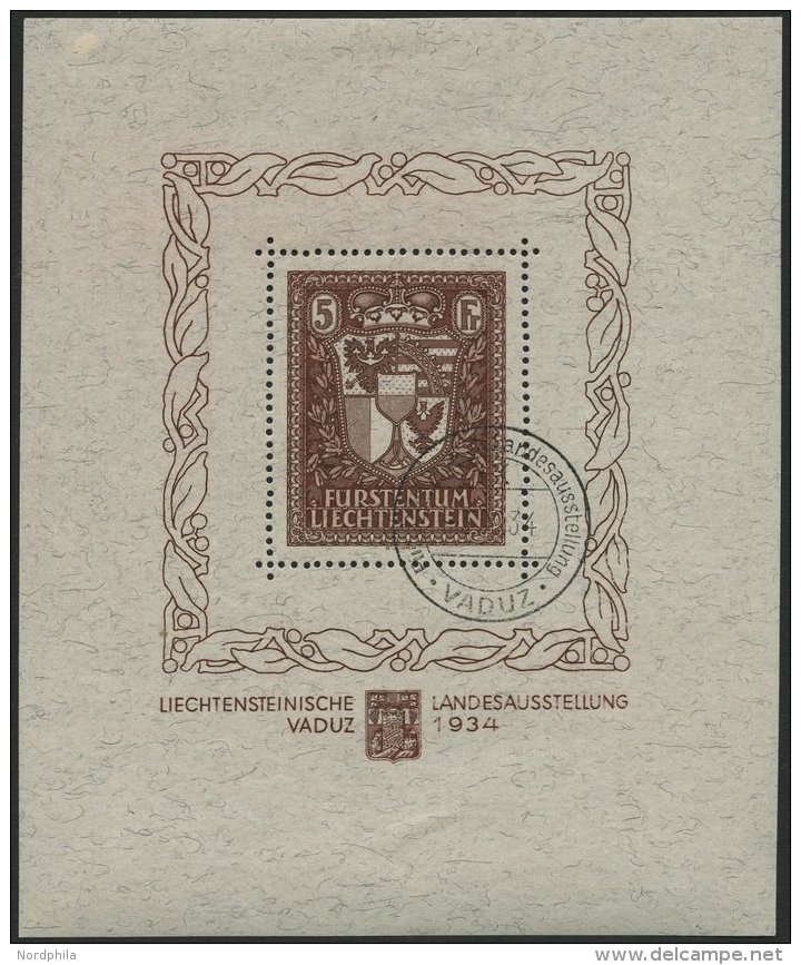 LIECHTENSTEIN Bl. 1 O, 1934, Block Landesausstellung, Sonderstempel, Pracht, Fotoattest Rellstab, Mi. 2800.- - Other & Unclassified