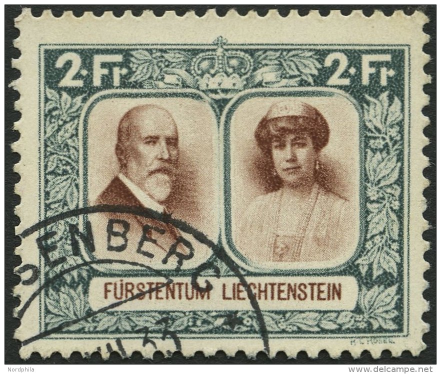 LIECHTENSTEIN 107B O, 1930, 2 Fr. F&uuml;rstenpaar, Gez&auml;hnt L 111/2, Pracht, Mi. 160.- - Other & Unclassified