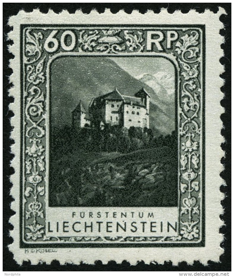 LIECHTENSTEIN 103A *, 1930, 60 Rp. Burg Gutenberg, Gez&auml;hnt L 101/2, Falzrest, Pracht - Other & Unclassified