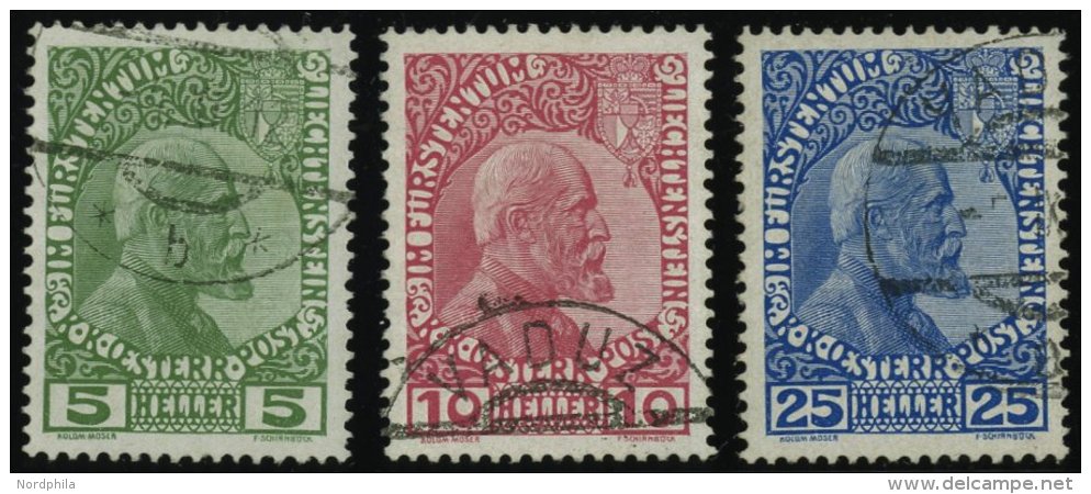 LIECHTENSTEIN 1-3x O, 1912, F&uuml;rst Johann II, Gestrichenes Papier, Prachtsatz, Mi. 100.- - Other & Unclassified