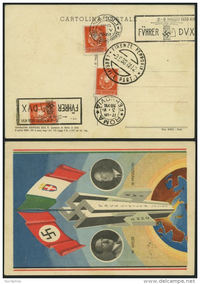 ITALIEN 358 BRIEF, 1938, 2 C. Orangerot, 3x Auf Propagandakarte Hitler/Mussolini, Pracht - Unclassified