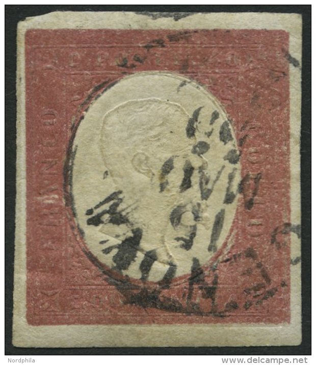 SARDINIEN 9b O, 1854, 40 C. Braunrosa, K1 GENOVA, Pr&auml;gung Teils Leicht Gebrochen Sonst Breitrandig Pracht, Gepr. E. - Sardinien