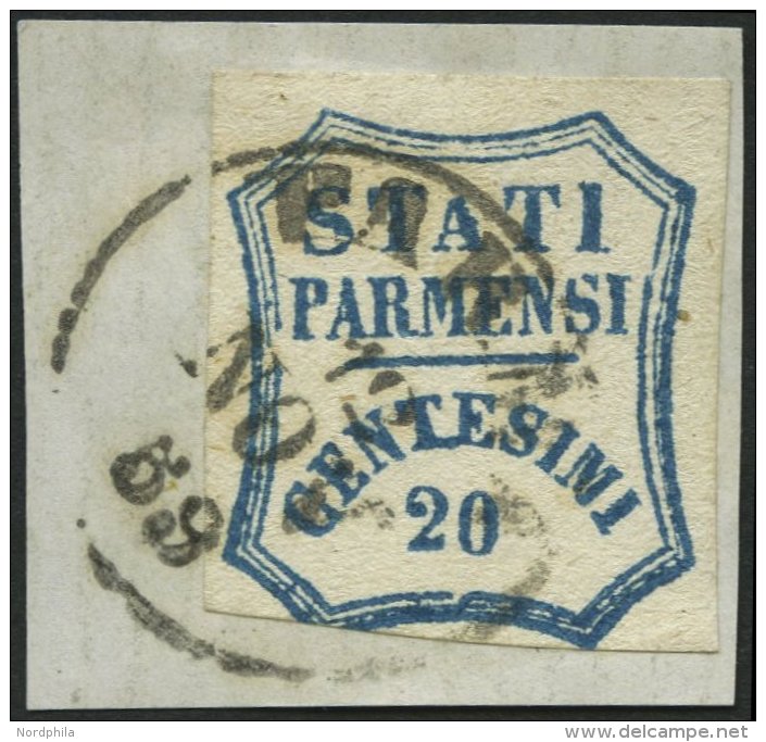 PARMA 14 BrfStk, 1859, 20 C. Blau, K1 PARMA, Linke Untere Spitze Angeschnitten Sonst Prachtbriefst&uuml;ck, Gepr. E. Die - Parma