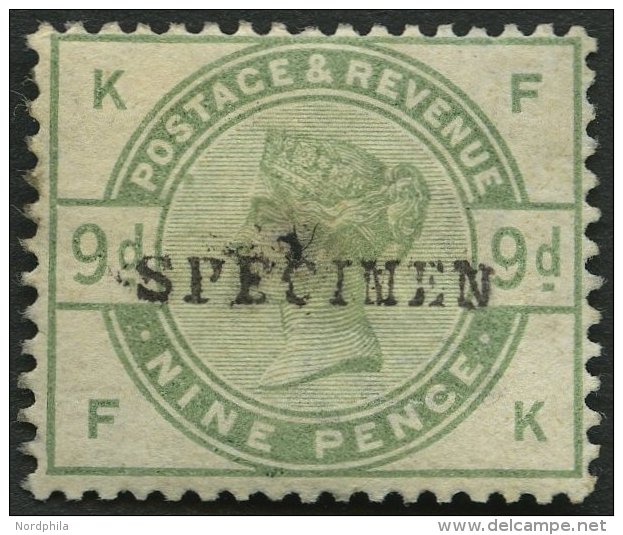 GROSSBRITANNIEN 80SP (*), 1883, 9 P. Dunkelgraugr&uuml;n, Aufdruck SPECIMEN, Ohne Gummi, Feinst - Gebraucht