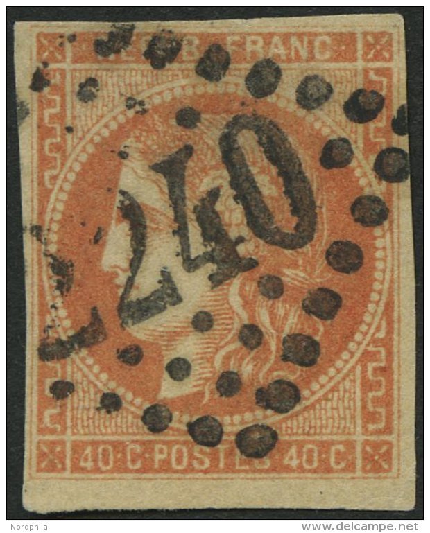 FRANKREICH 43c O, 1871, 40 C. Orangegelb, Nummernstempel 2240, Pracht, Fotobefund Von Der Weid, Mi. 220.- - Other & Unclassified