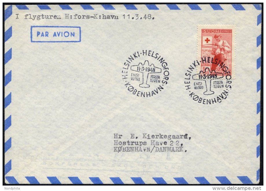 FINNLAND 322 BRIEF, 11.3.48, Erstflug HELSINKI-KOPENHAGEN, Pracht, M&uuml;ller 58 - Used Stamps