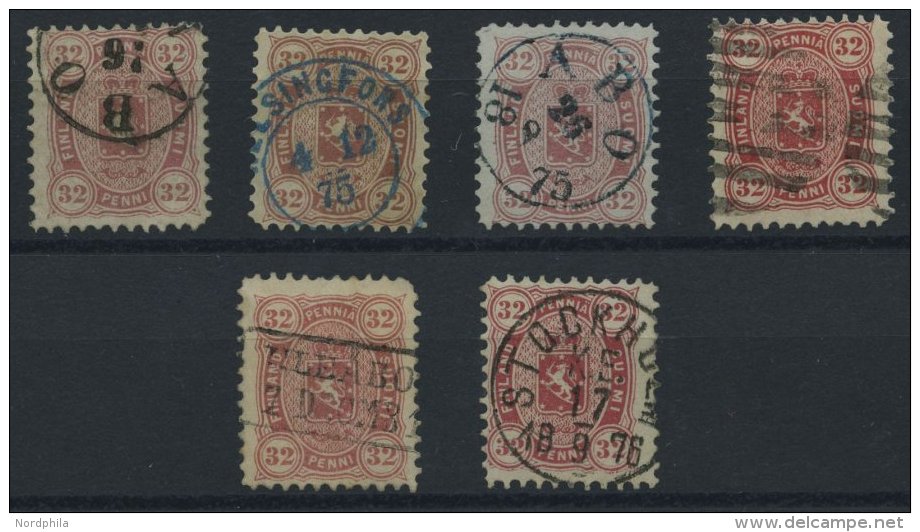 FINNLAND 18Ax,y O, 1875, 32 P., 6 Sch&ouml;n Gestempelte Pracht- Und Kabinettwerte In Nuancen - Other & Unclassified