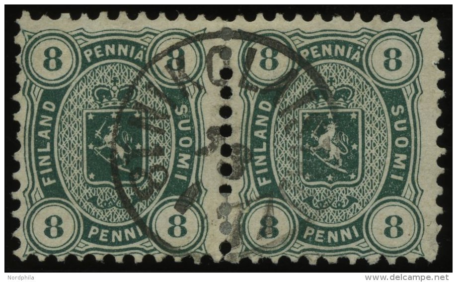 FINNLAND 14Ayc Paar O, 1875, 8 P. Dunkelgr&uuml;n, Gez&auml;hnt L 11, Im Waagerechten Paar, Feinst - Other & Unclassified