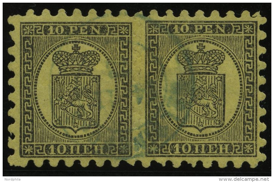 FINNLAND 7Ay Paar O, 1873, 10 P. Schwarz Auf S&auml;misch Im Waagerechten Papier, Blauer K2 HELSINGFORS, Praktisch Alle - Other & Unclassified