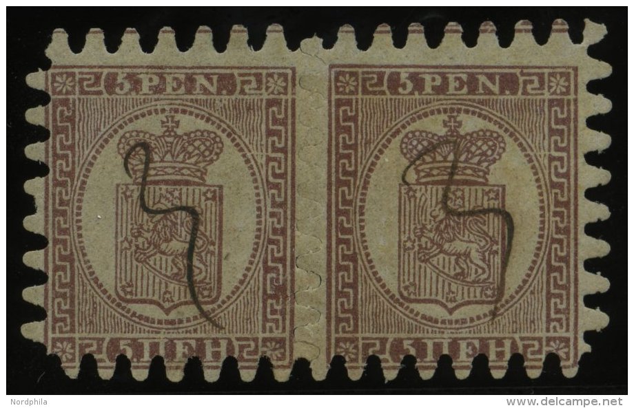 FINNLAND 5Cy Paar ~ , 1871, 5 P. Braunlila Auf Blaulila Im Waagerechten Paar, Federzugentwertung, Alle Zungen, Pracht - Other & Unclassified