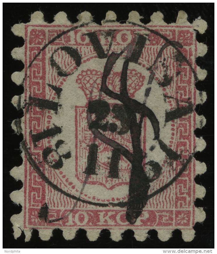 FINNLAND 4A O, 1860, 10 K. Rosakarmin Auf Rosa Mit Doppelentwertung Von LOVISA (zentrischer K1 Und Handschriftliches N), - Other & Unclassified