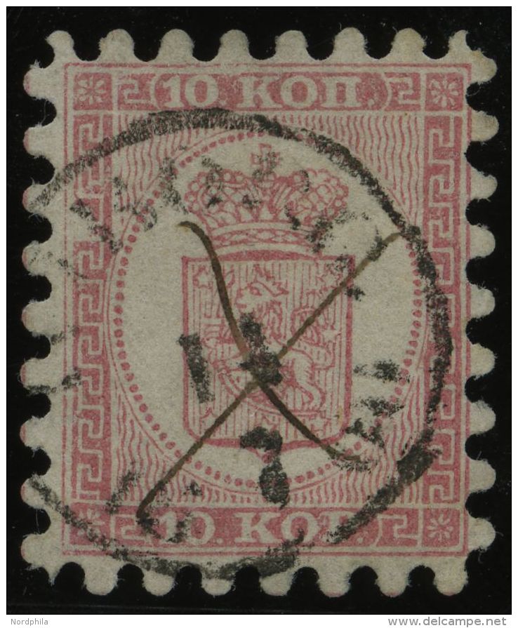 FINNLAND 4A O, 1860, 10 K. Rosakarmin Auf Rosa, Plattenfehler Im Linken Rahmen, K1 WIBORG Und Federkreuz, Alle Zungen, P - Other & Unclassified