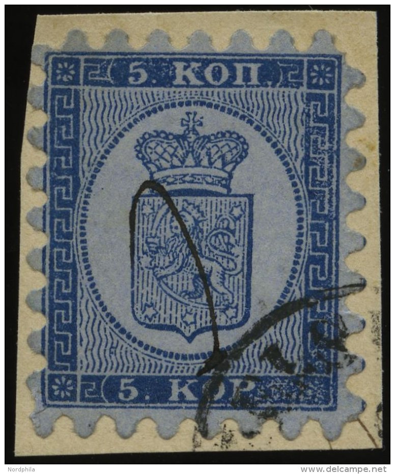 FINNLAND 3A BrfStk, 1860, 5 Kr. Blau Auf Blaugrau Auf Kleinem Briefst&uuml;ck, Ortsstempel Und Federzug, Alle Zungen, Pr - Other & Unclassified