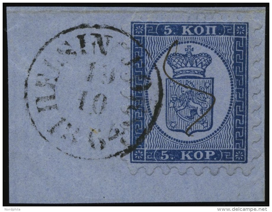 FINNLAND 3A BrfStk, 1860, 5 Kr. Blau Auf Blaugrau, K1 HELSINGFORS Und Federzug, Alle Zungen Vollst&auml;ndig, Kabinettbr - Other & Unclassified