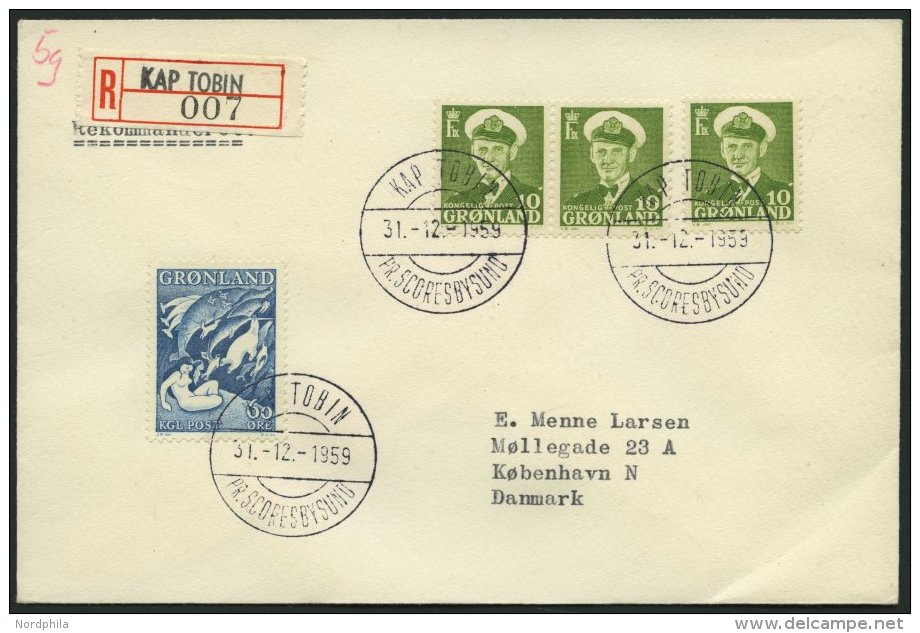 GR&Ouml;NLAND - D&Auml;NISCHE POST 30,39 BRIEF, 1959, 10 (3x) Und 60 &Oslash; Auf Einschreibbrief Mit Seltenem Stempel K - Other & Unclassified